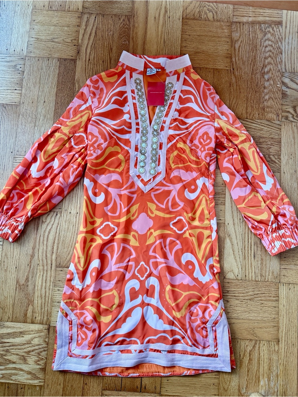 Sheridan French paisley ikat leather trim
Dress NWT Orange XS 0 silk